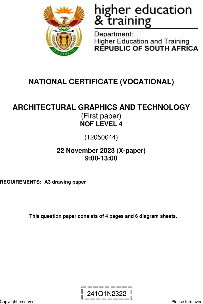 Architectural Graphics and Technology Level 4 DHET NCV November 2023 Paper X - Question Paper