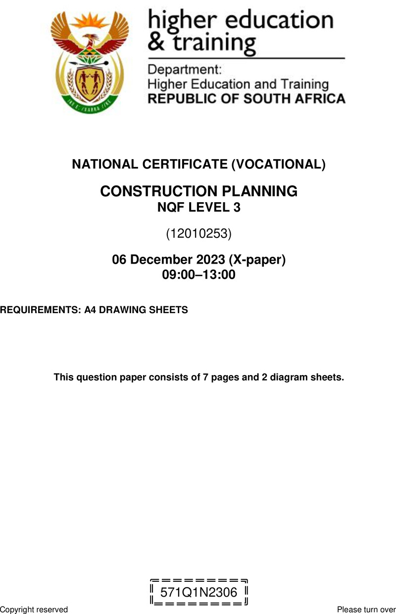 Construction Planning Level 3 DHET NCV December 2023 Paper X - Question Paper