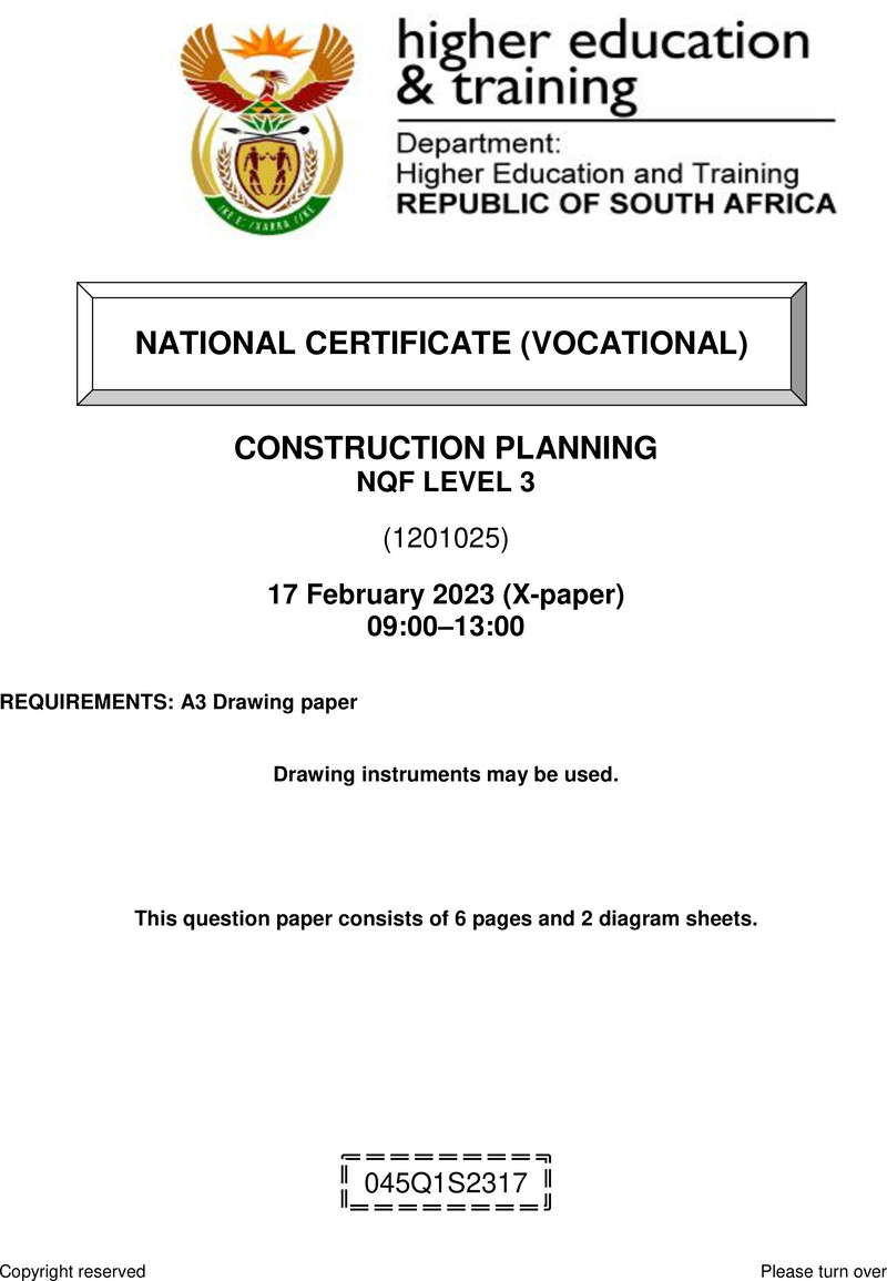 Construction Planning Level 3 DHET NCV February 2023 Paper X - Question Paper