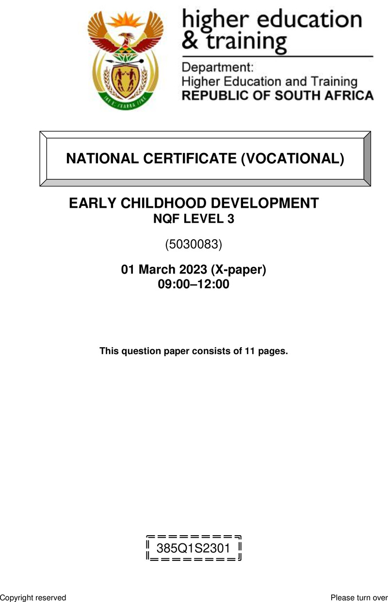 Early Childhood Development Level 3 DHET NCV March 2023 Paper X - Question Paper
