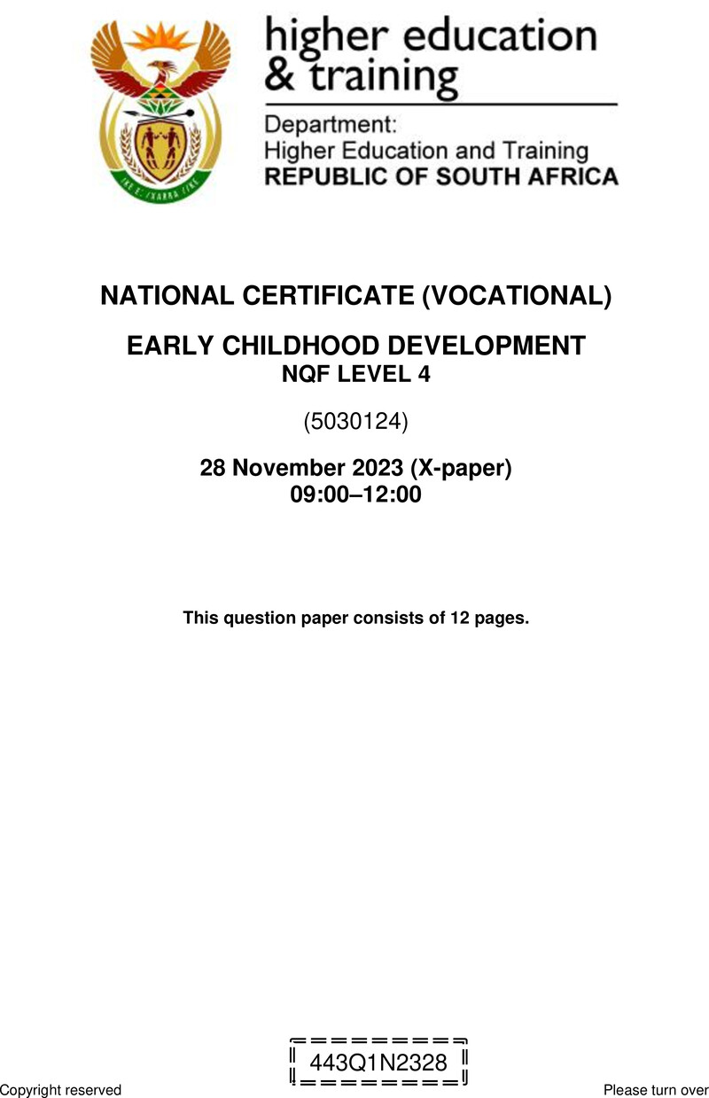 Early Childhood Development Level 4 DHET NCV November 2023 Paper X - Question Paper
