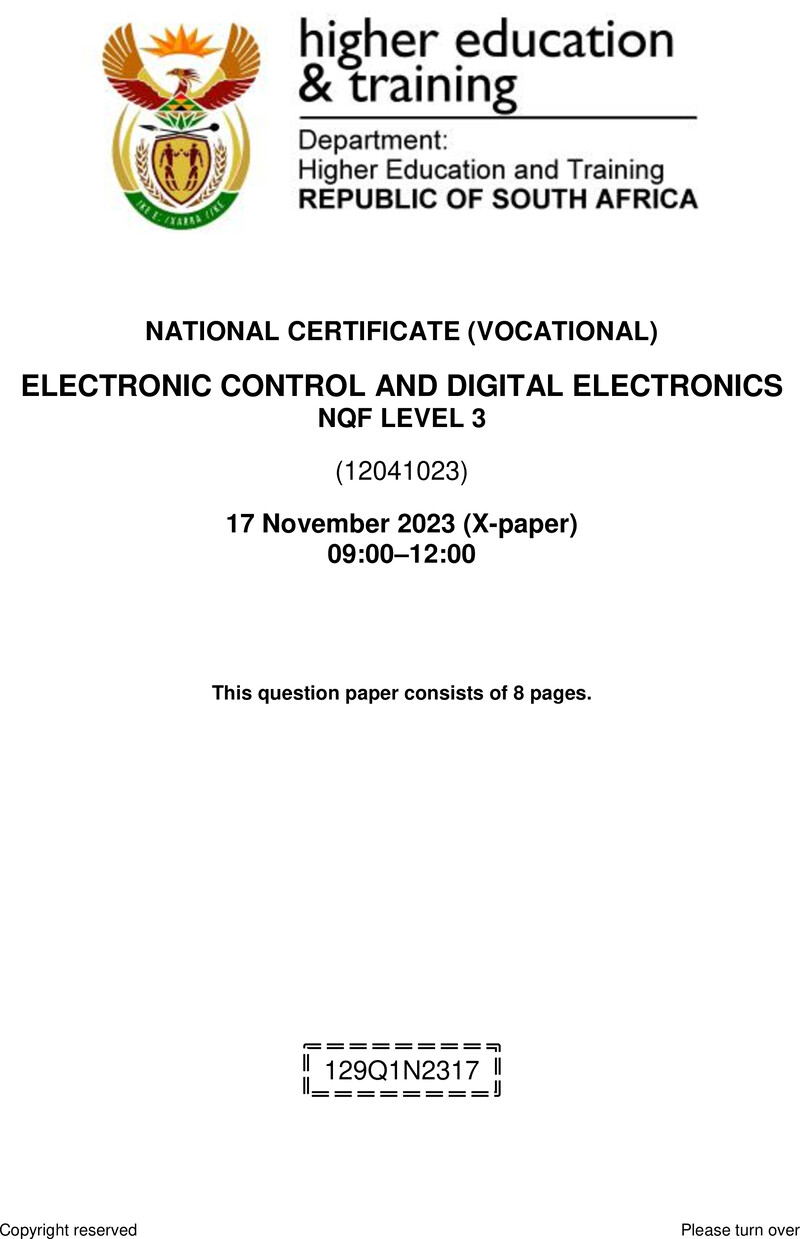 Electronic Control and Digital Electronics Level 3 DHET NCV November 2023 Paper X - Question Paper