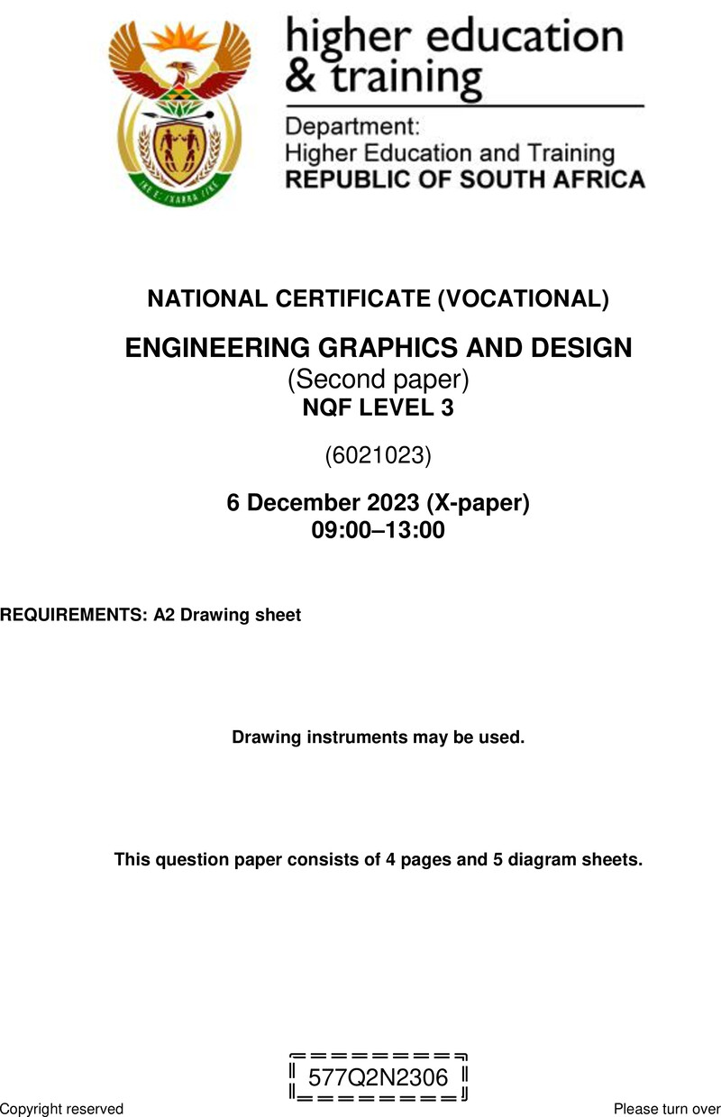 Engineering Graphics and Design Level 3 DHET NCV December 2023 Paper X - Question Paper