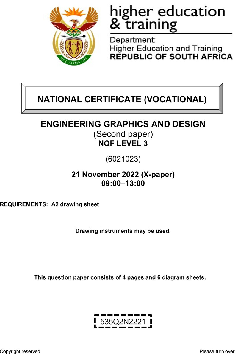 Engineering Graphics and Design Level 3 DHET NCV November 2022 Paper X - Question Paper