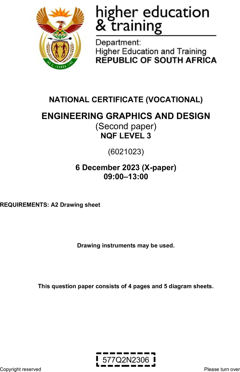 Engineering Graphics and Design Level 3 DHET NCV December 2023 Paper X - Question Paper