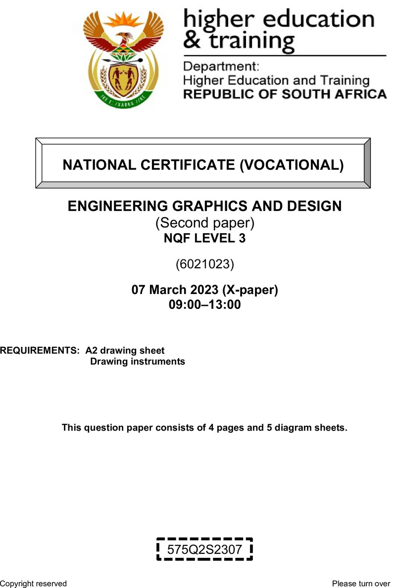 Engineering Graphics and Design Level 3 DHET NCV March 2023 Paper X - Question Paper