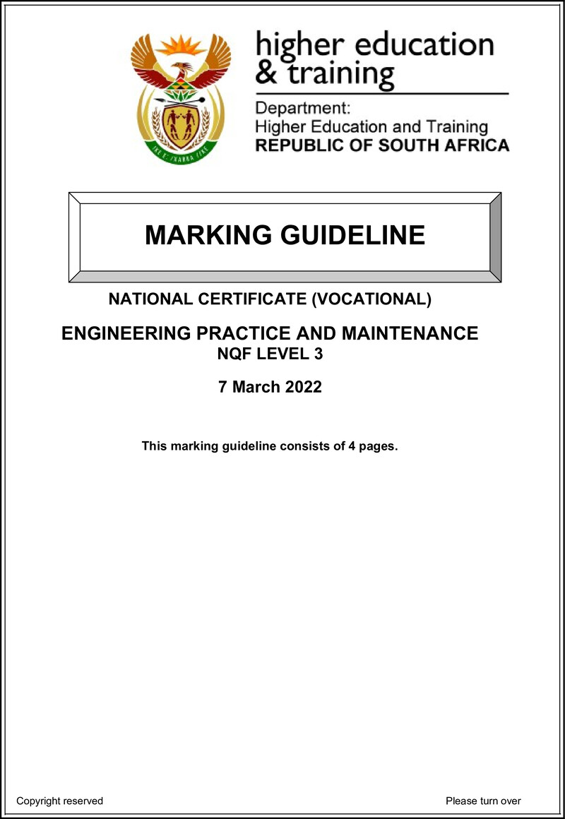 Engineering Practice and Maintenance Level 3 DHET NCV March 2022 - Memo