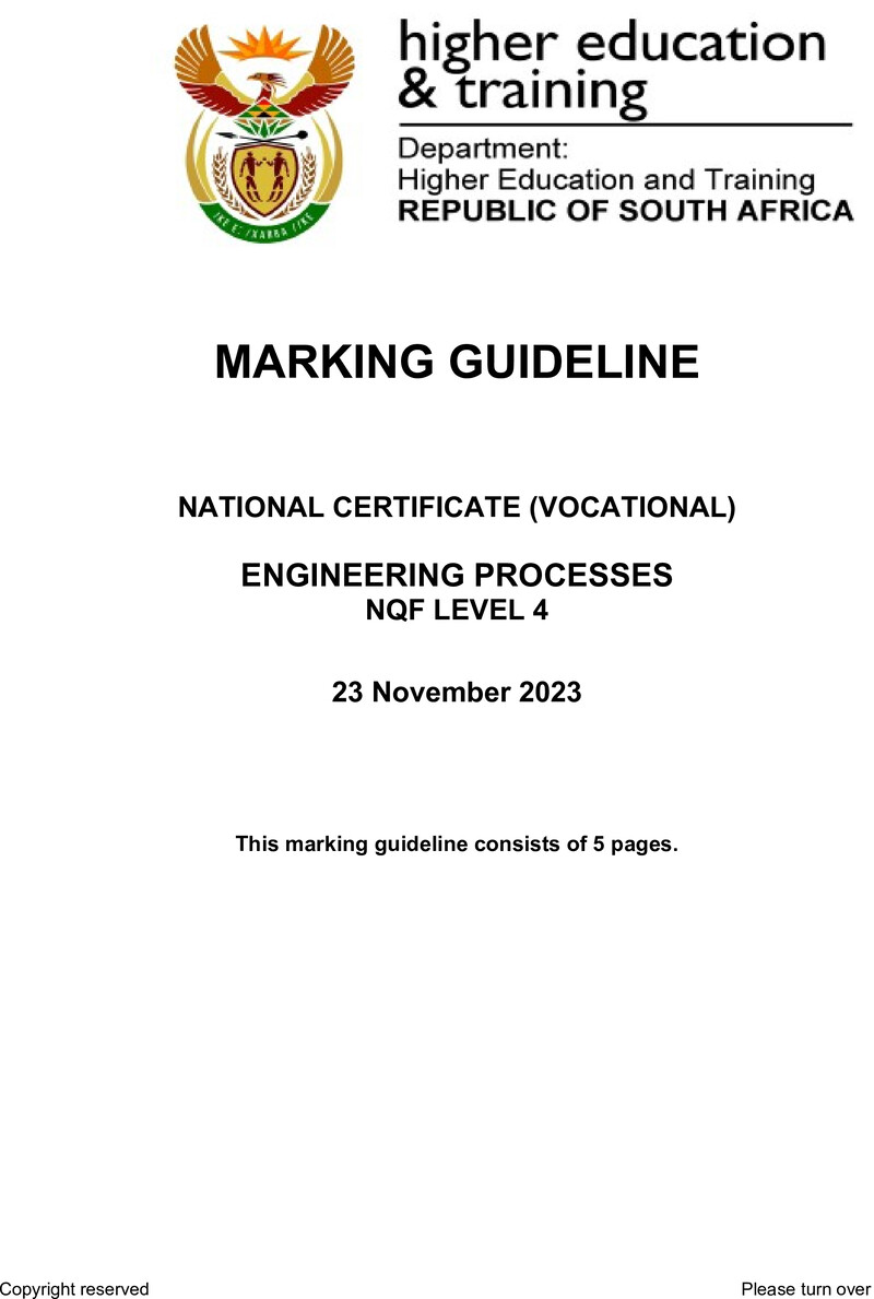Engineering Processes Level 4 DHET NCV 2023 - Memo