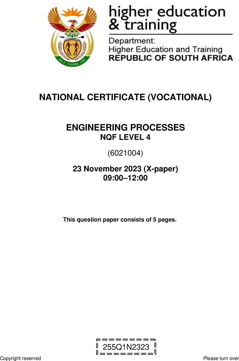 Engineering Processes Level 4 DHET NCV November 2023 Paper X - Question Paper
