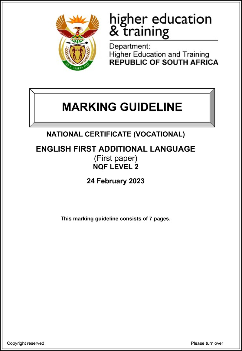 English Level 2 Dhet NCV 2023 - Memo