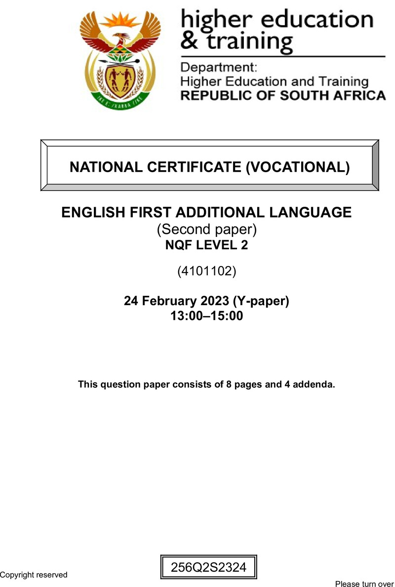 English Level 2 Dhet NCV 2023 Paper Y - Question Paper