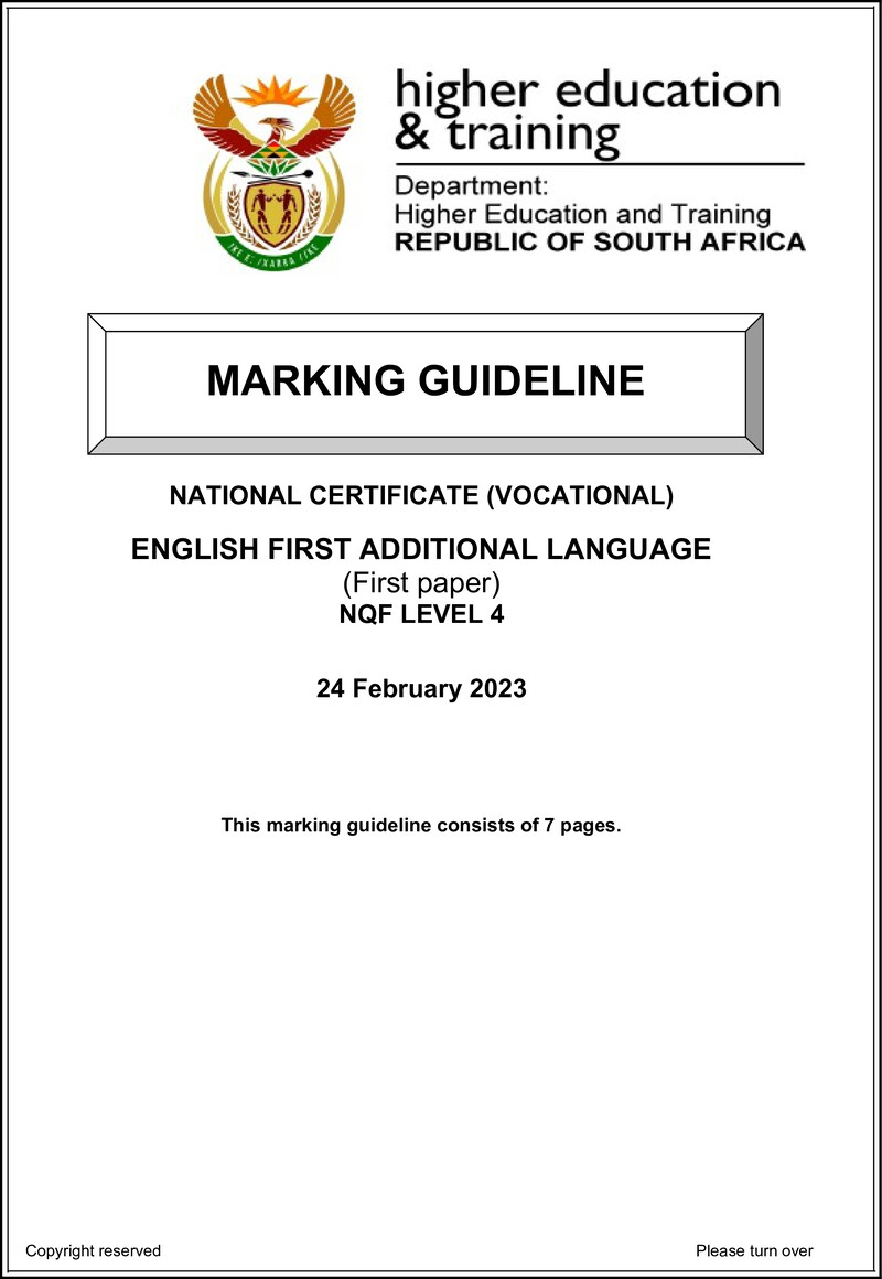 English Level 4 Dhet NCV 2023 - Memo