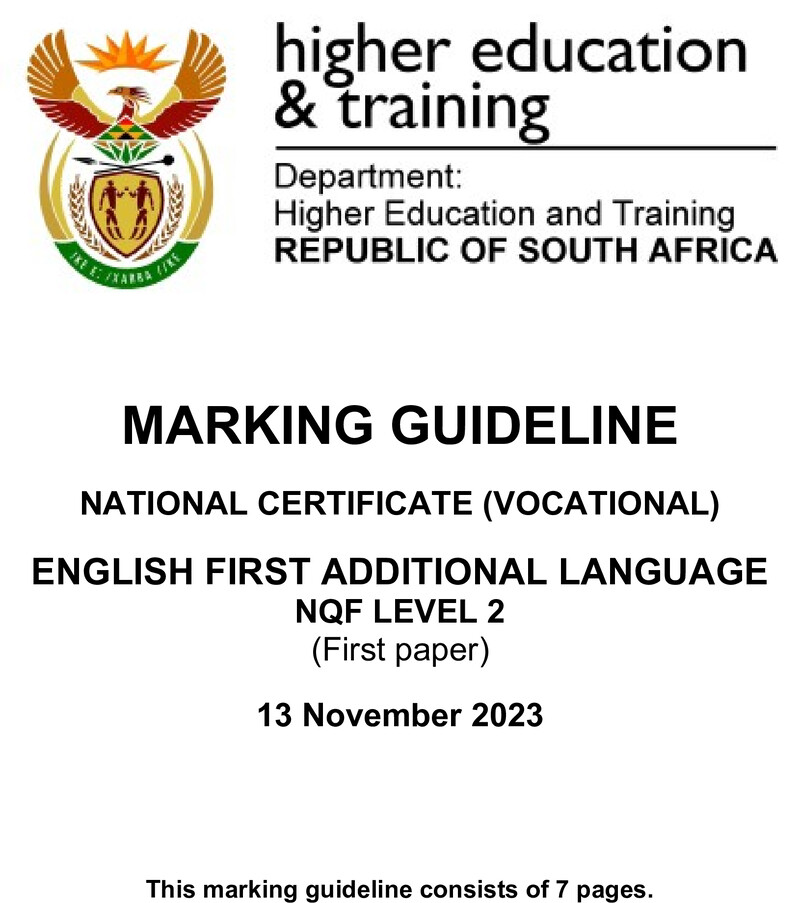 English Level 2 Dhet NCV November 2023 - Memo