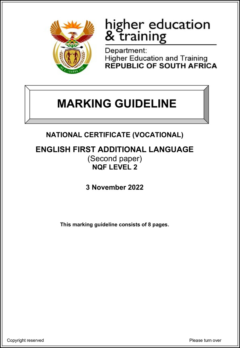 English Level 2 Dhet NCV November 2022 - Memo