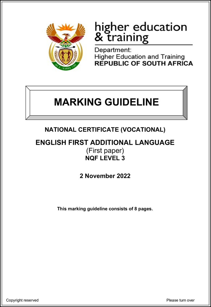 English Level 3 Dhet NCV November 2022 - Memo