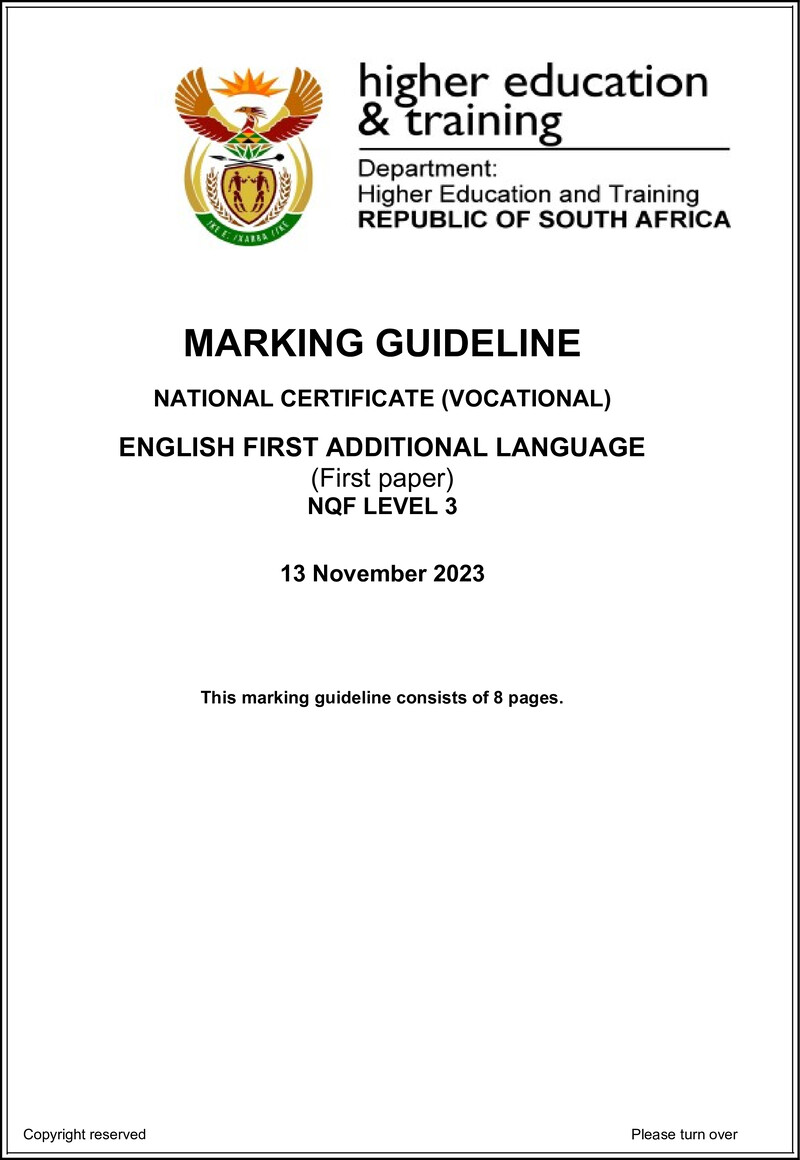 English Level 3 Dhet NCV 2023 - Memo