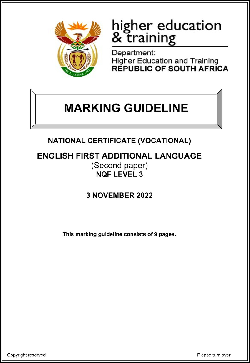 English Level 3 Dhet NCV November 2022 - Memo
