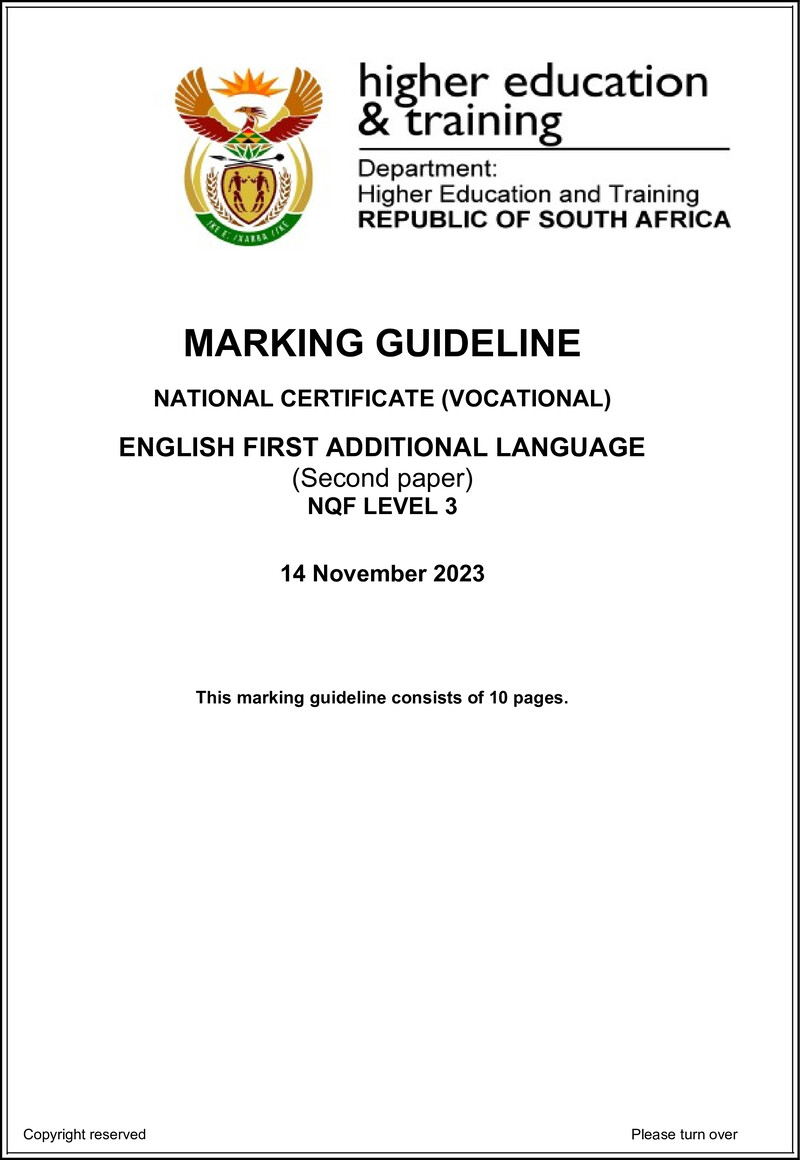 English Level 3 Dhet NCV November 2023 - Memo