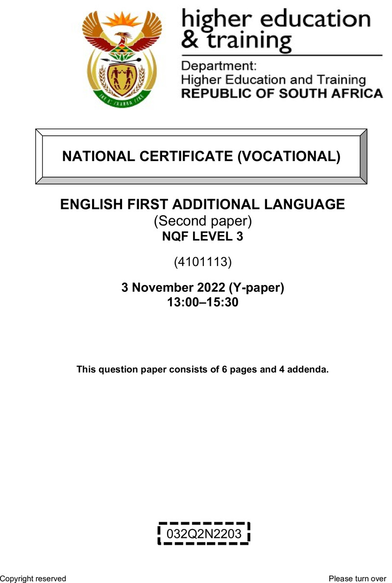 English Level 3 Dhet NCV November 2022 Paper Y - Question Paper