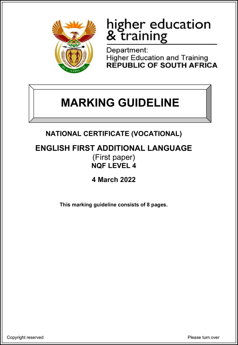 English Level 4 Dhet NCV March 2022 - Memo