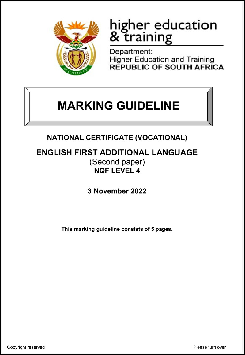 English Level 4 Dhet NCV November 2022 - Memo