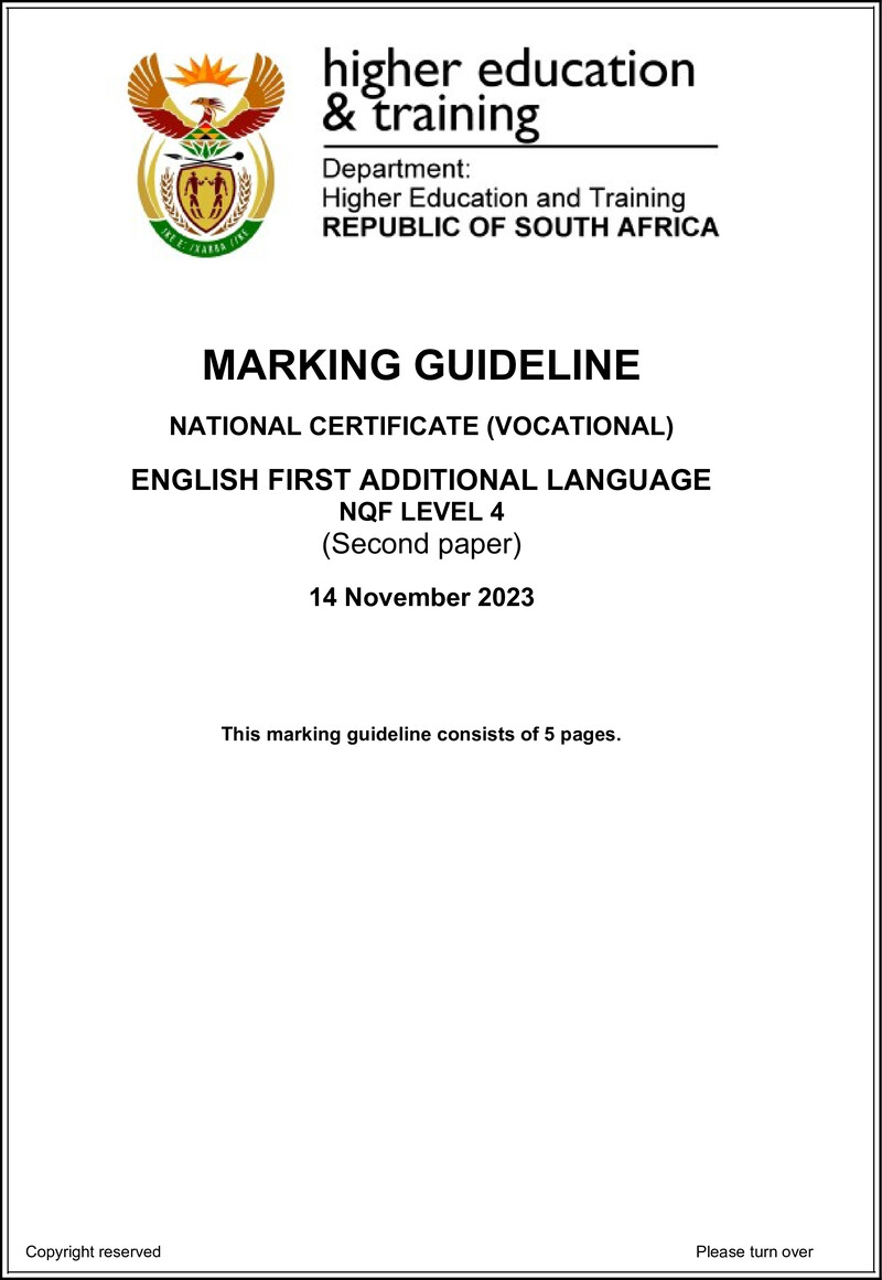 English Level 4 Dhet NCV November 2023 - Memo