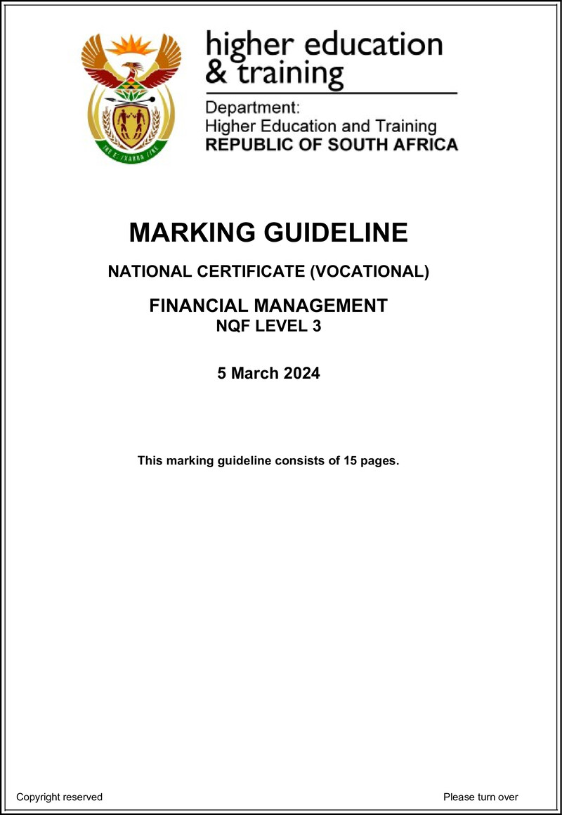 Financial Management Level 3 DHET NCV March 2024 - Memo