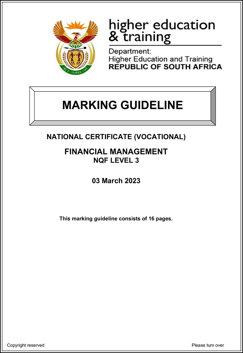 Financial Management Level 3 DHET NCV March 2023 - Memo