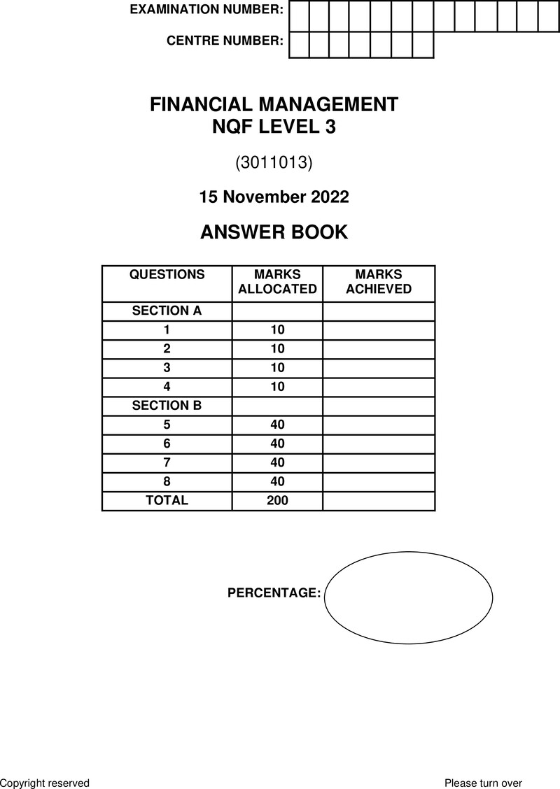 Financial Management Level 3 DHET NCV 2022 - Memo