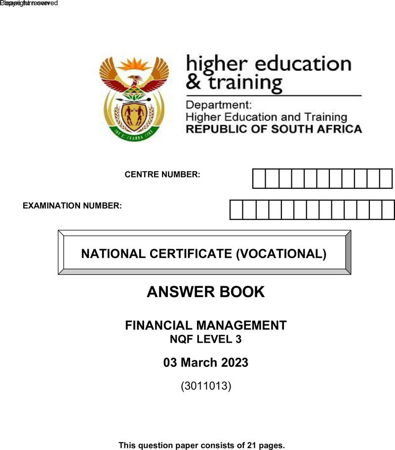 Financial Management Level 3 DHET NCV March 2023 - Question Paper