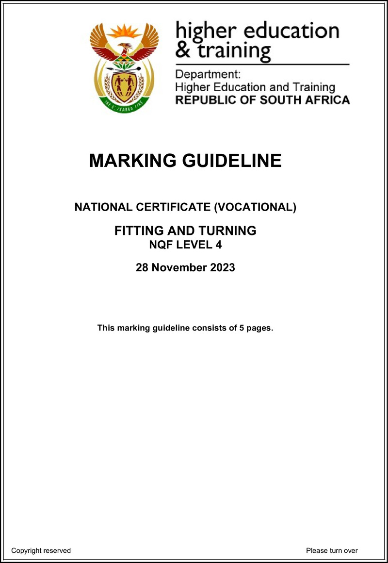 Fitting and Turning Level 4 DHET NCV 2023 - Memo