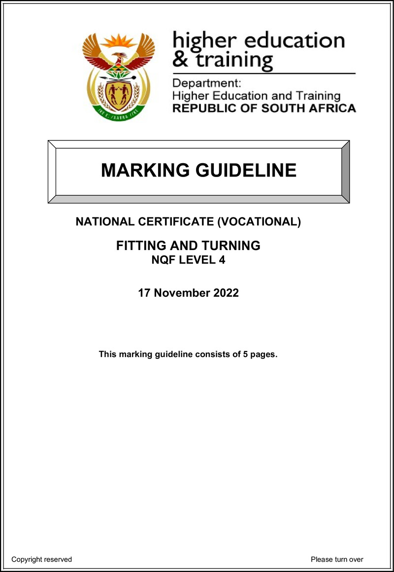 Fitting and Turning Level 4 DHET NCV 2022 - Memo
