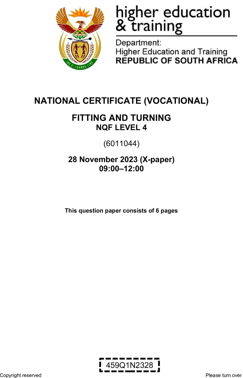 Fitting and Turning Level 4 DHET NCV November 2023 Paper X - Question Paper
