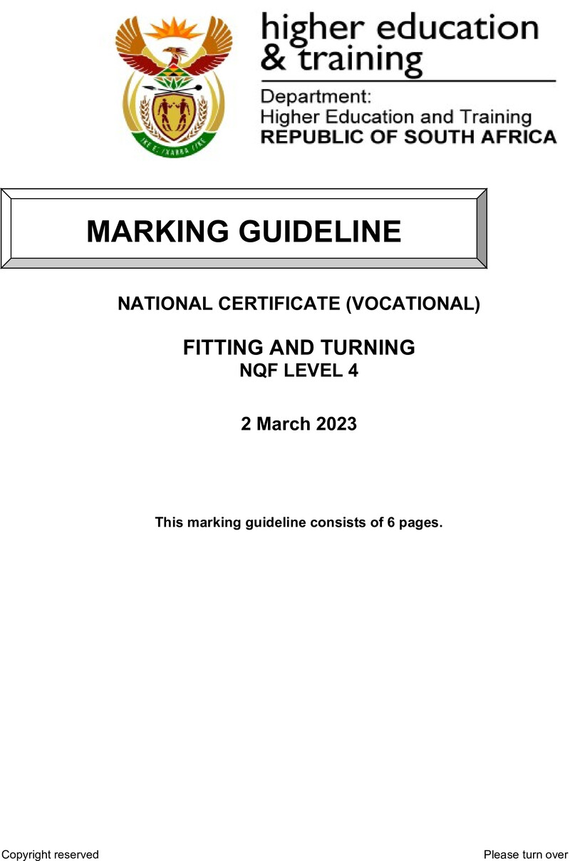 Fitting and Turning Level 4 DHET NCV March 2023 - Memo