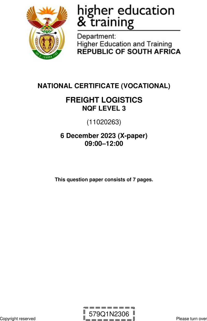 Freight Logistics Level 3 DHET NCV December 2023 Paper X - Question Paper