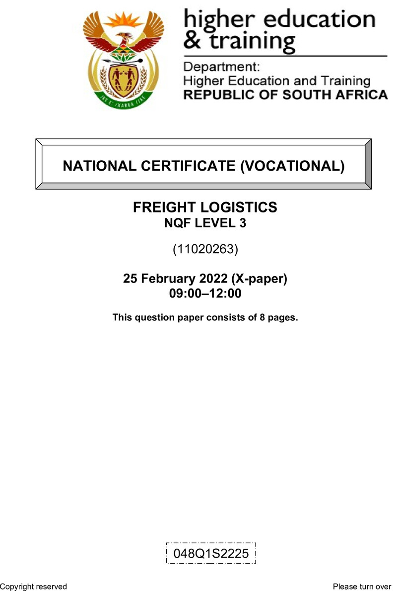 Freight Logistics Level 3 DHET NCV 2022 Paper X - Question Paper