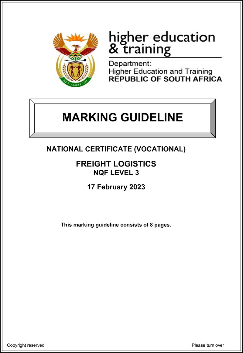 Freight Logistics Level 3 DHET NCV 2023 - Memo
