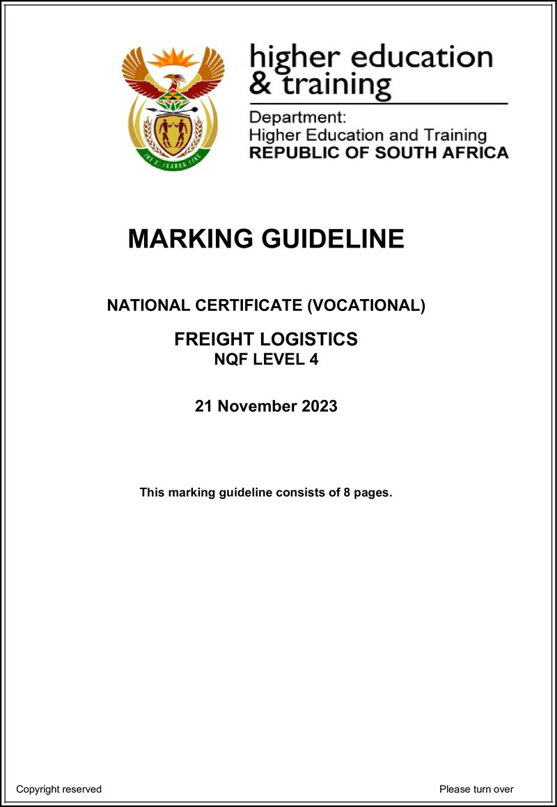 Freight Logistics Level 4 DHET NCV 2023 - Memo