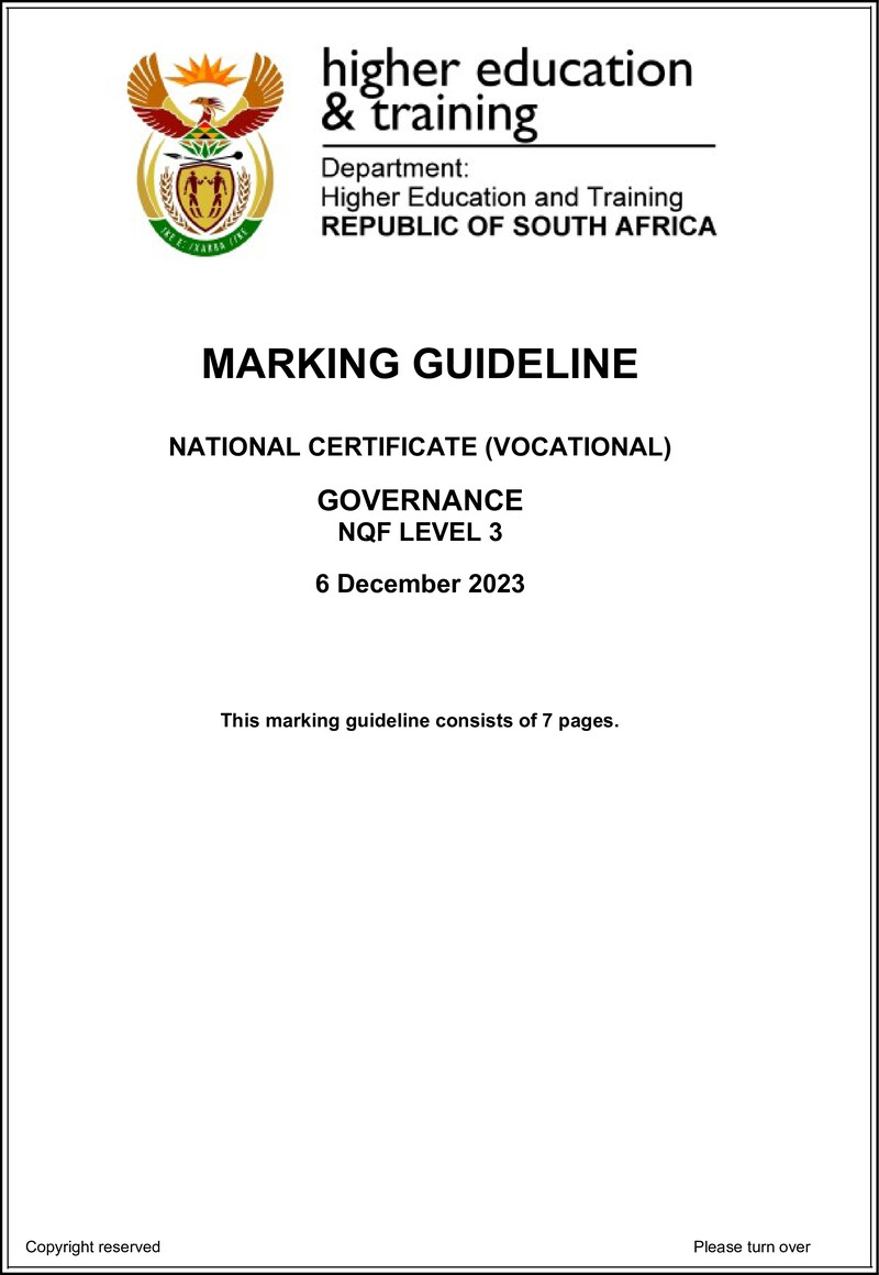 Governance Level 3 DHET NCV December 2023 - Memo