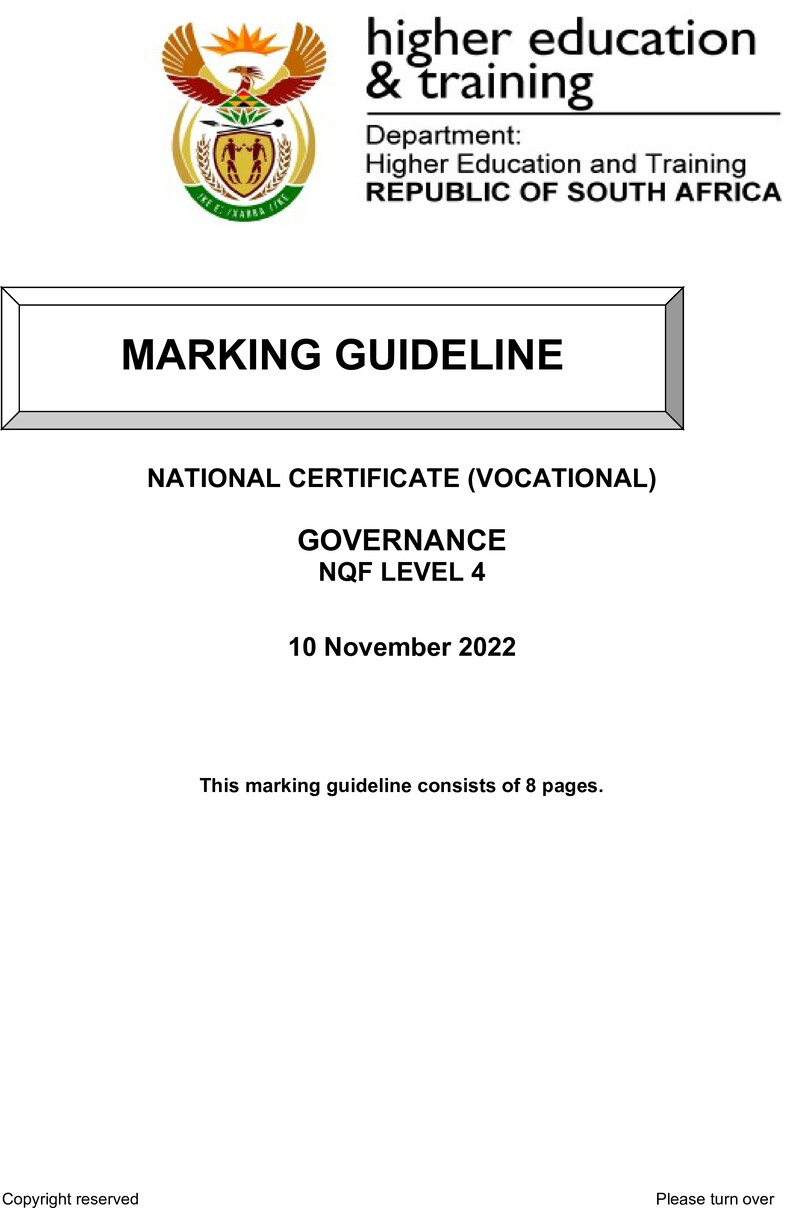 Governance Level 4 DHET NCV 2022 - Memo