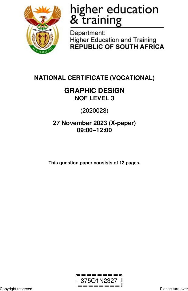 Graphic Design Level 3 DHET NCV November 2023 Paper X - Question Paper