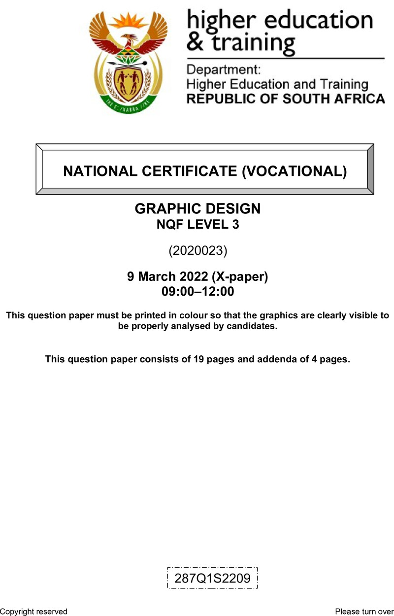 Graphic Design Level 3 DHET NCV March 2022 Paper X - Question Paper