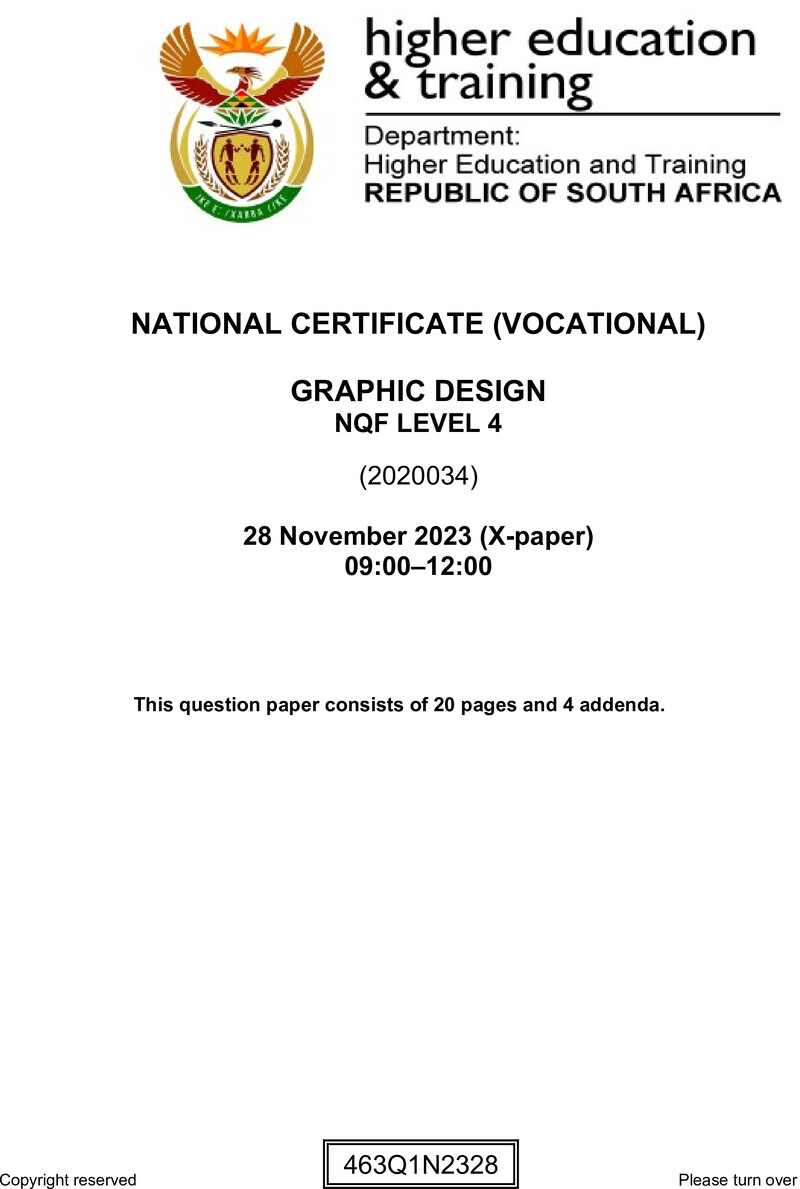 Graphic Design Level 4 DHET NCV November 2023 Paper X - Question Paper