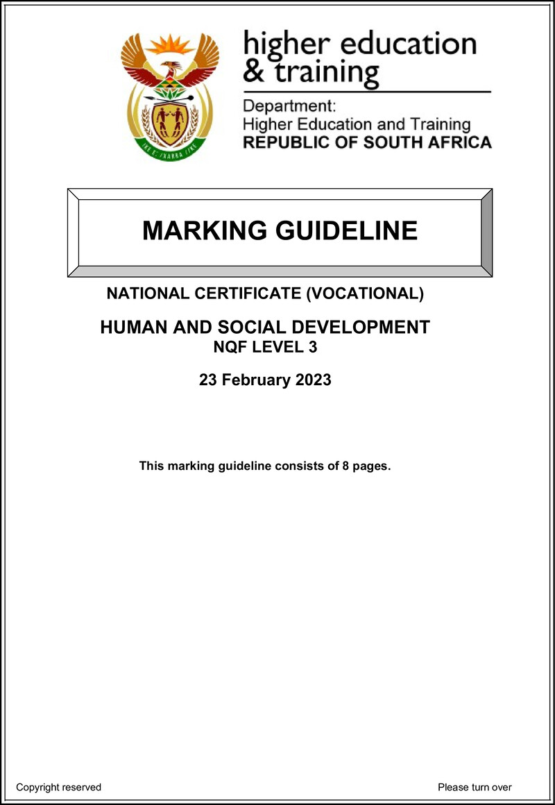 Human and Social Development Level 3 DHET NCV 2023 - Memo