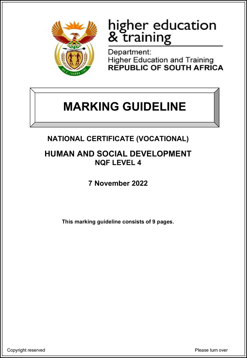 Human and Social Development Level 4 DHET NCV 2022 - Memo