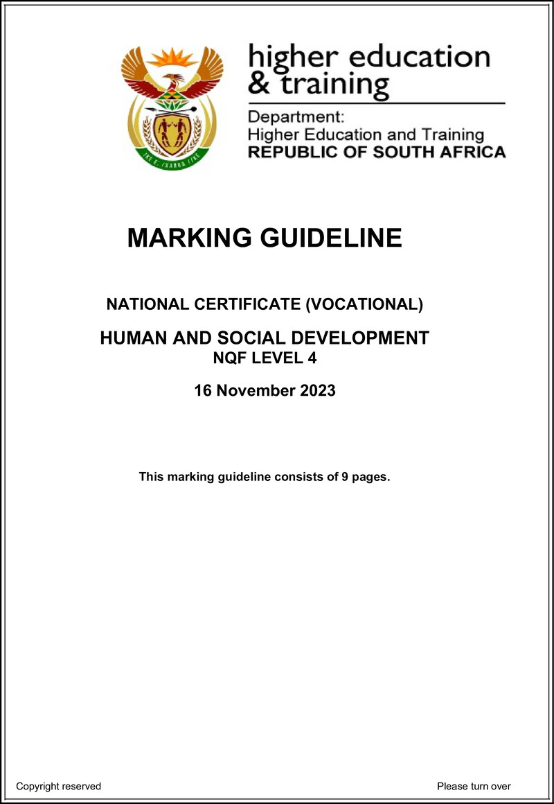 Human and Social Development Level 4 DHET NCV 2023 - Memo