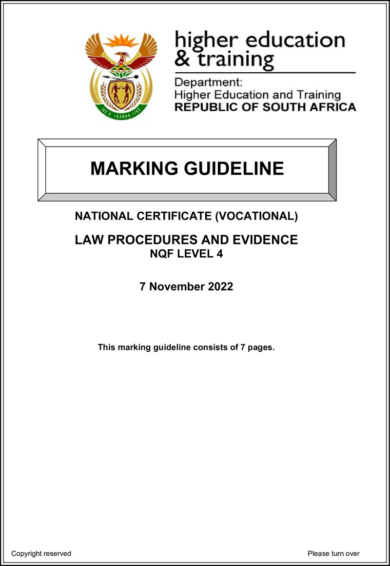 Law Procedures and Evidence Level 4 DHET NCV 2022 - Memo