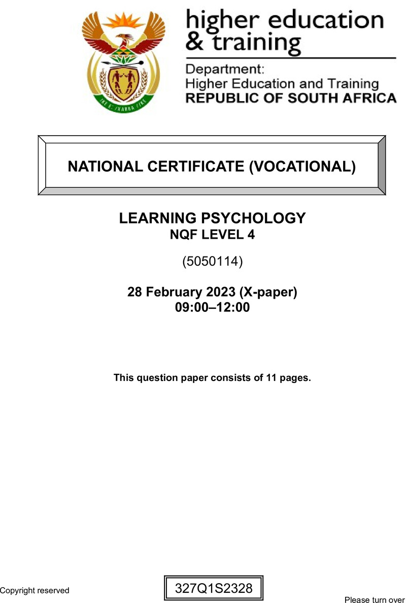 Learning Psychology Level 4 DHET NCV February 2023 Paper X - Question Paper