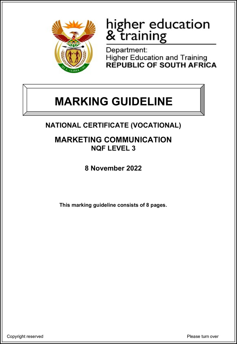 Marketing Communications Level 3 DHET NCV 2022 - Memo
