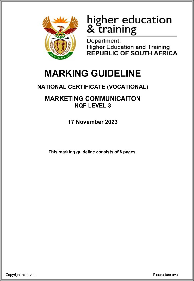 Marketing Communications Level 3 DHET NCV 2023 - Memo